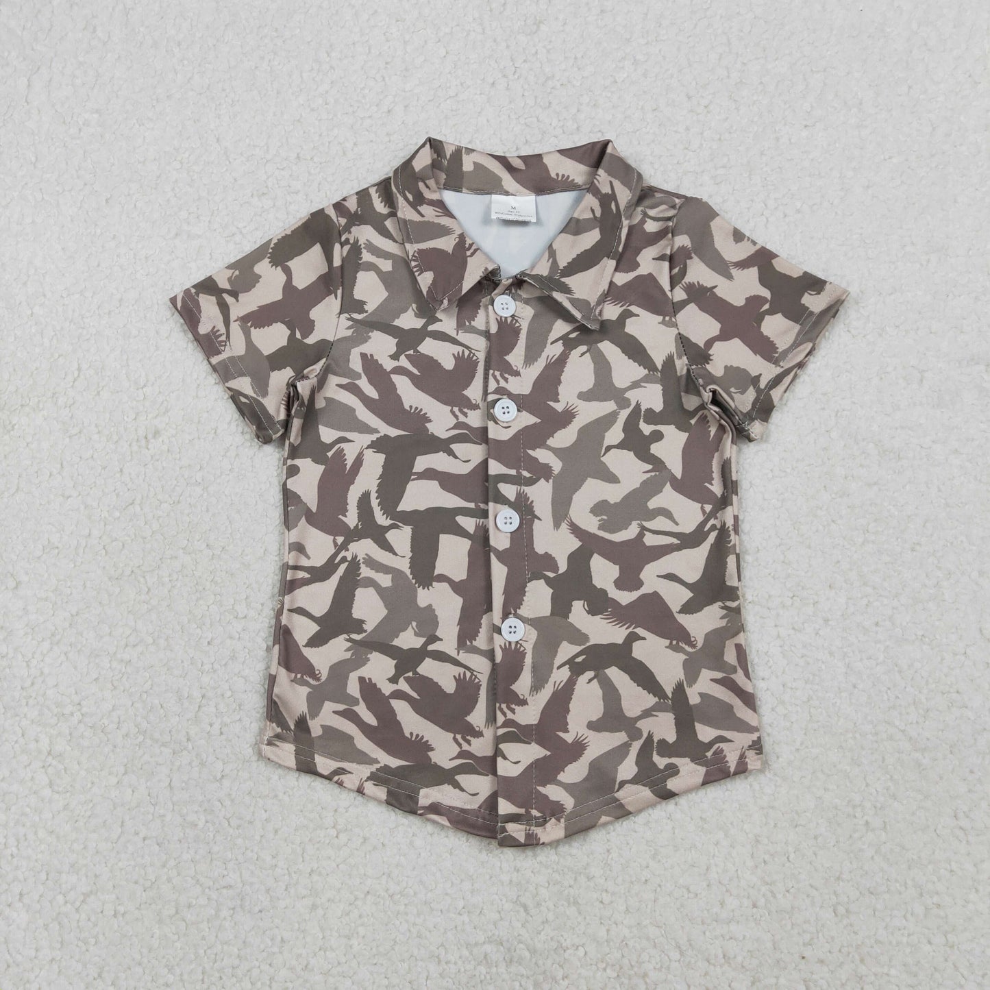 BT1562 Duck Pattern Gray Green Buttons Short Sleeve Boys Top 202601 RTS