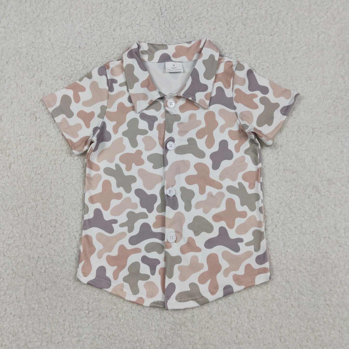 BT1564 Beige Green Camouflage Buttons White Short Sleeve Boys Top 202601 RTS