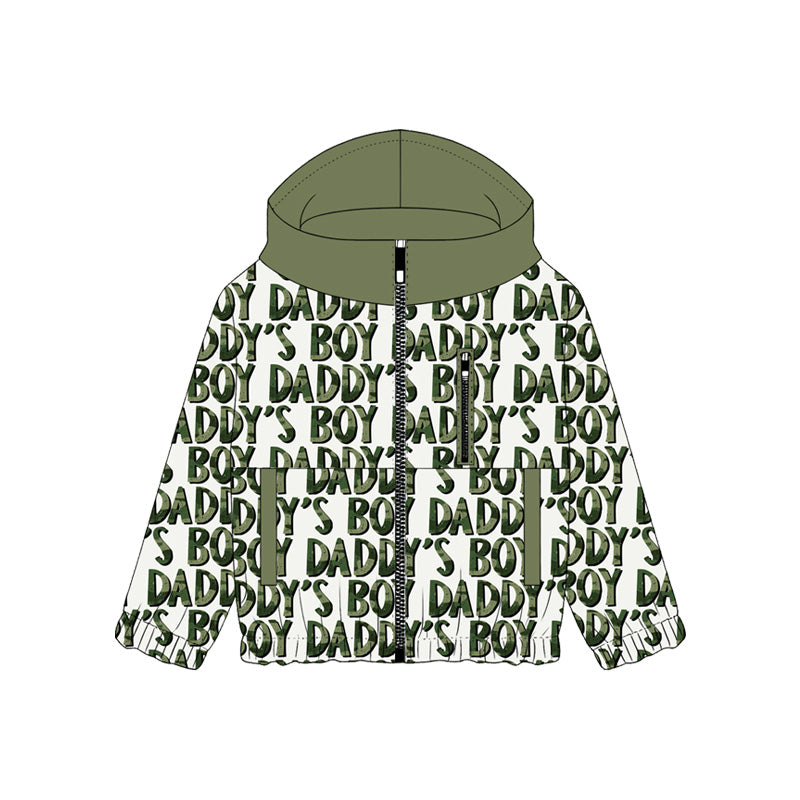 MOQ 5 PCS preorder BT1569 DADDY'S BOY Gray Green Hooded Zipper Long Sleeve Boys Top 202511