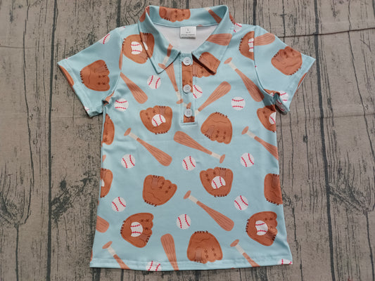 NO MOQ preorder BT1579 Baseball Gloves Blue Green Polo Short Sleeve Boys Top 202512