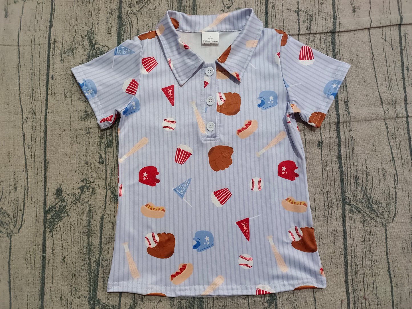 NO MOQ preorder BT1580 Baseball Glove Stripe Blue Polo Short Sleeve Boys Top 202512