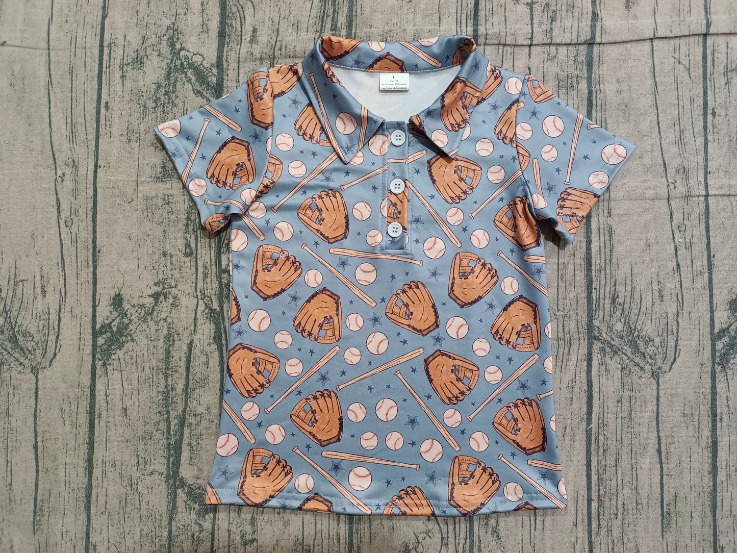 NO MOQ preorder BT1581 Baseball Glove Star Blue Polo Short Sleeve Boys Top 202512