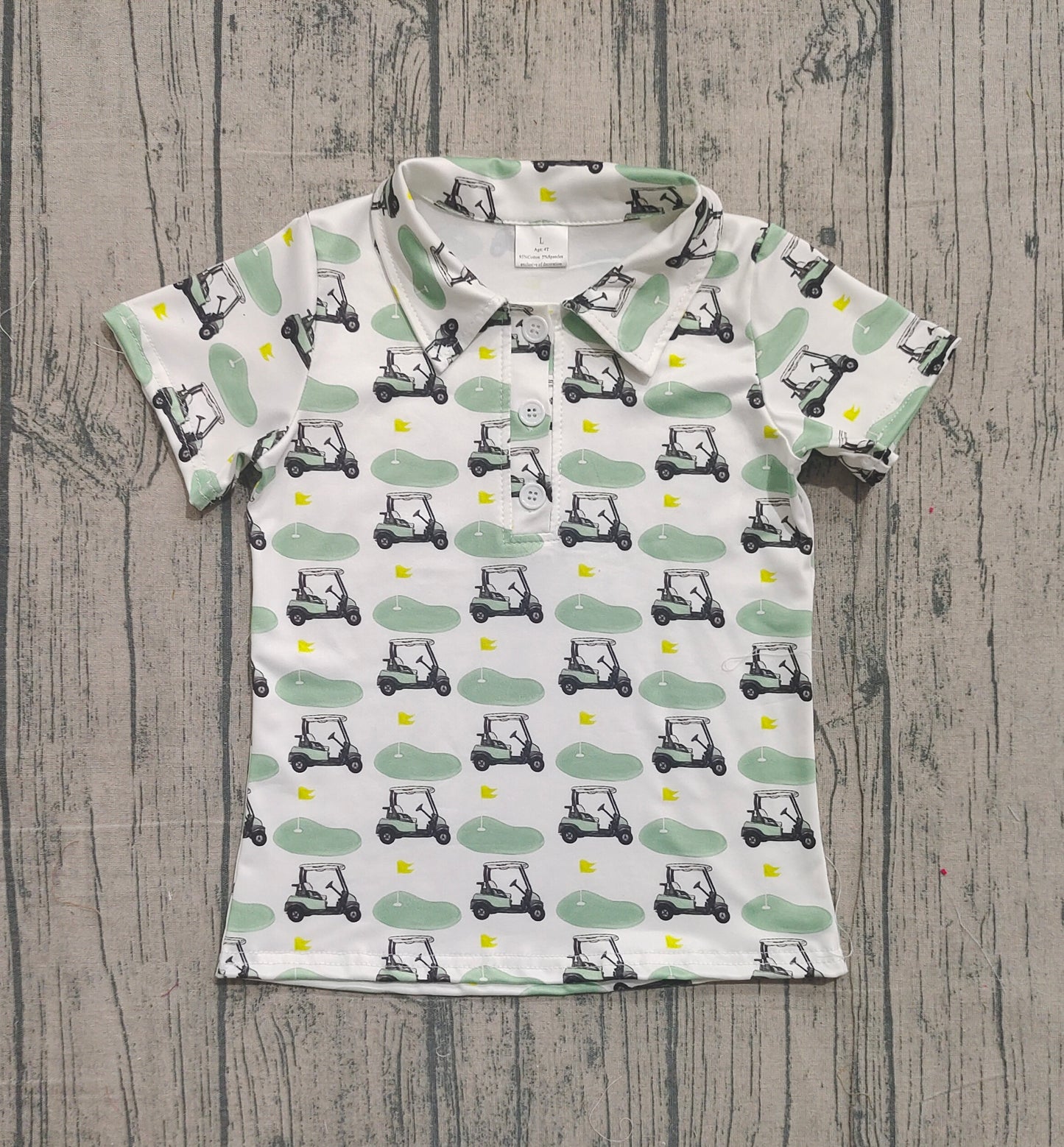 NO MOQ preorder BT1585 Golf Sightseeing Car Polo Short Sleeve Boys Top 202512