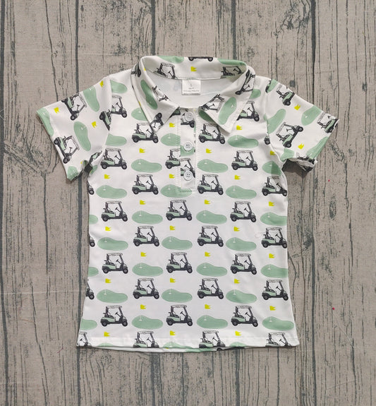 NO MOQ preorder BT1585 Golf Sightseeing Car Polo Short Sleeve Boys Top 202512