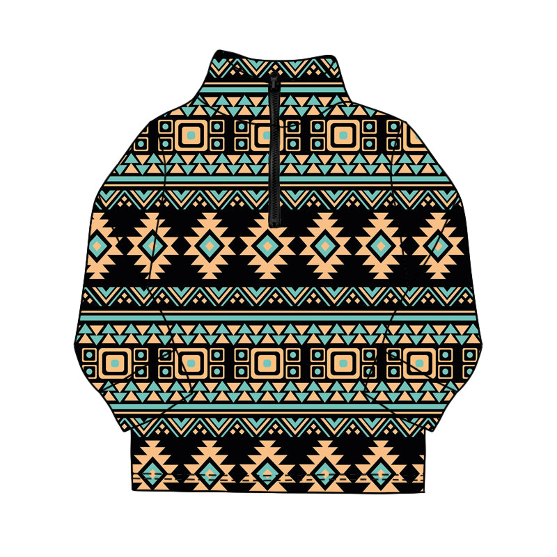 MOQ 5 PCS preorder BT1590 Geometric Black Zip Collar Long Sleeve Boys Top 202511