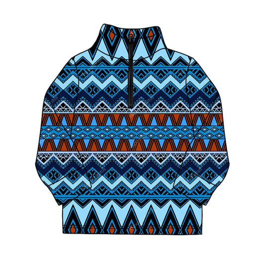 MOQ 5 PCS preorder BT1592 Geometric Blue Zip Collar Long Sleeve Boys Top 202511