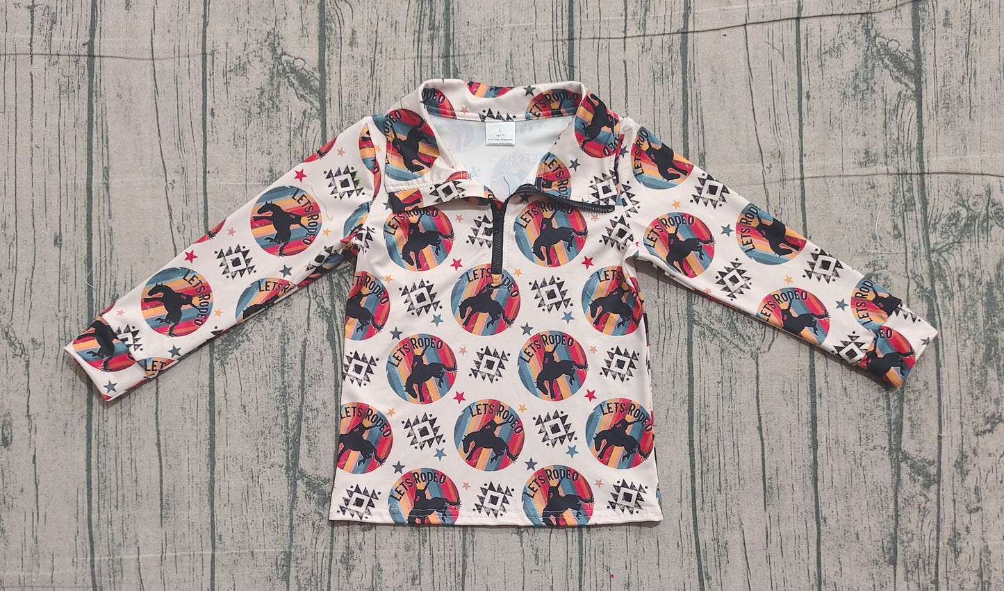 NO MOQ preorder BT1598 Rodeo Geometric Pattern Horse Star Zip Collar Long Sleeve Boys Top 202512