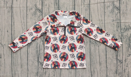 NO MOQ preorder BT1598 Rodeo Geometric Pattern Horse Star Zip Collar Long Sleeve Boys Top 202512