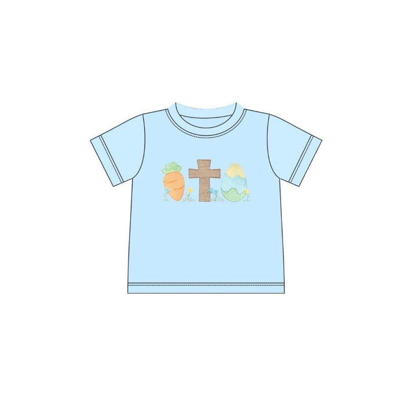 MOQ 5 PCS preorder BT1601 Easter Cross Carrots Blue Short Sleeve Boys Top 202511