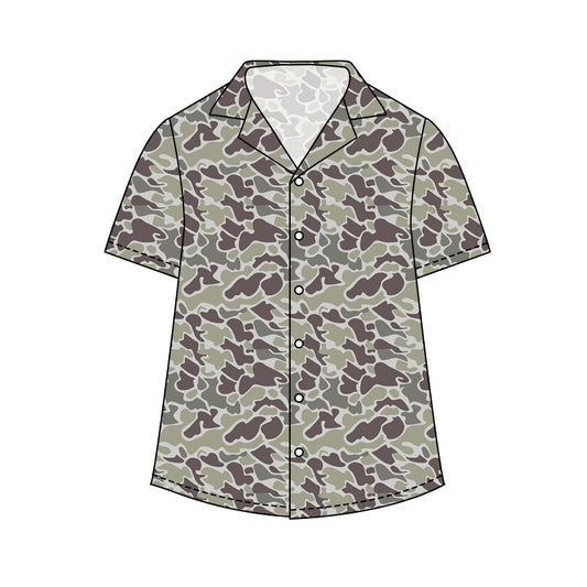 NO MOQ Preorder BT1607 Adult Male Gray Green Camouflage Buttons Short Sleeve Top 202511