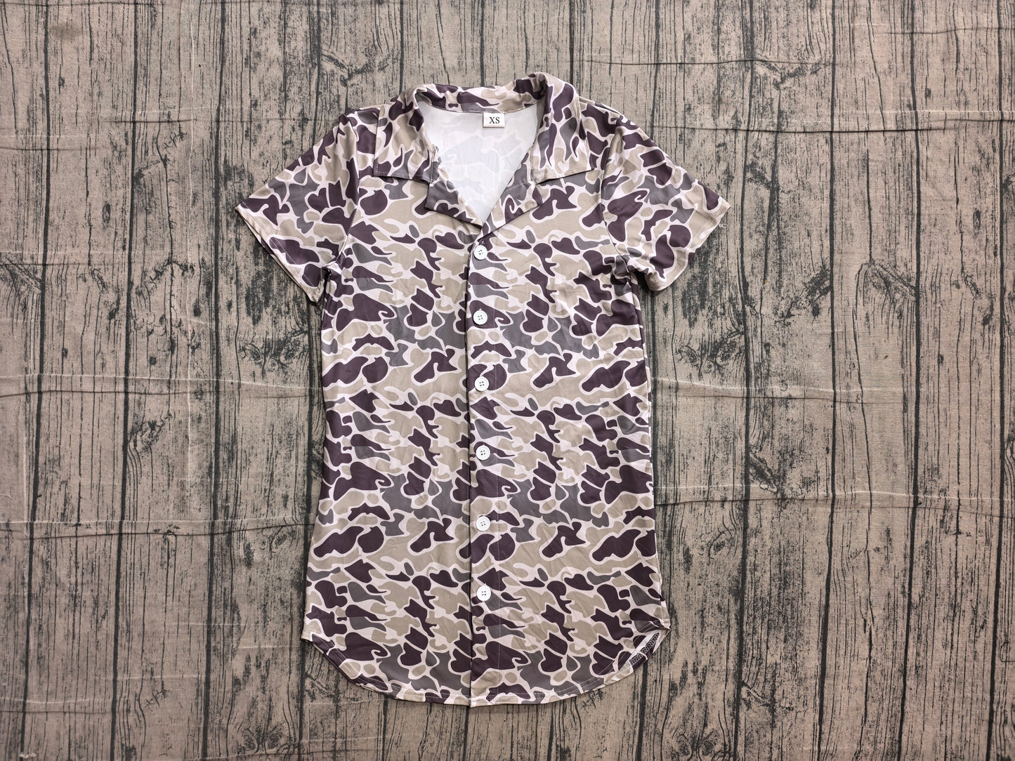 NO MOQ Preorder BT1607 Adult Male Gray Green Camouflage Buttons Short Sleeve Top 202606