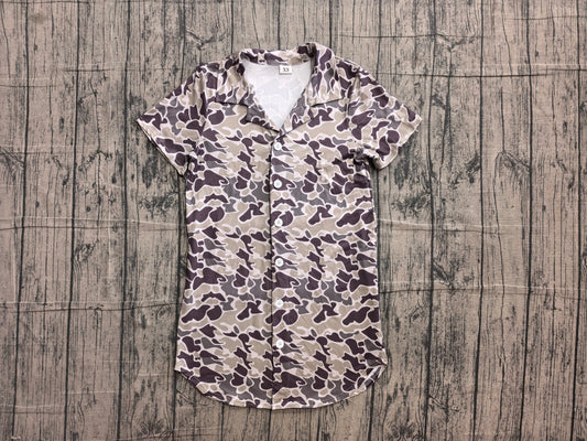 NO MOQ Preorder BT1607 Adult Male Gray Green Camouflage Buttons Short Sleeve Top 202606