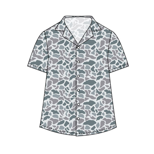 NO MOQ Preorder BT1609 Adult Male Gray Blue Camouflage Buttons Short Sleeve Top 202511