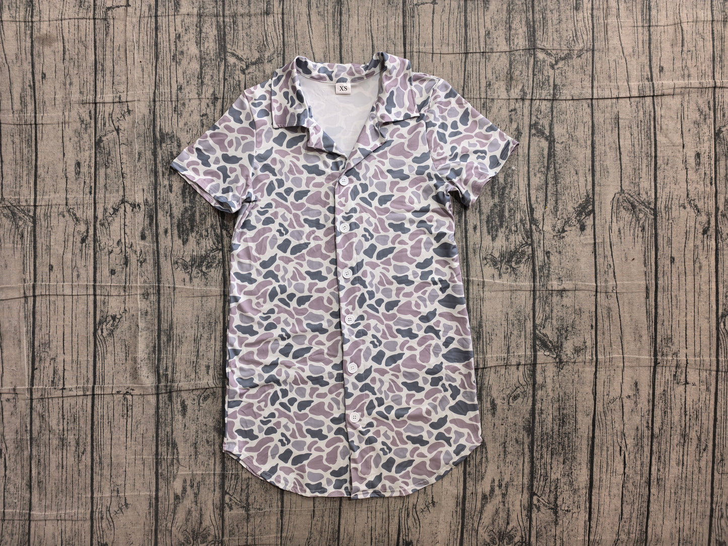 NO MOQ Preorder BT1609 Adult Male Gray Blue Camouflage Buttons Short Sleeve Top 202606