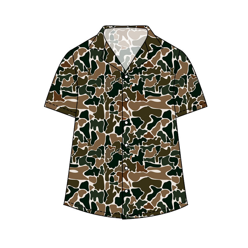 NO MOQ Preorder BT1611 Adult Male Brown Green Camouflage Buttons Short Sleeve Top 202511