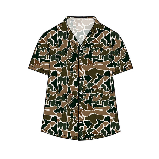 NO MOQ Preorder BT1611 Adult Male Brown Green Camouflage Buttons Short Sleeve Top 202511