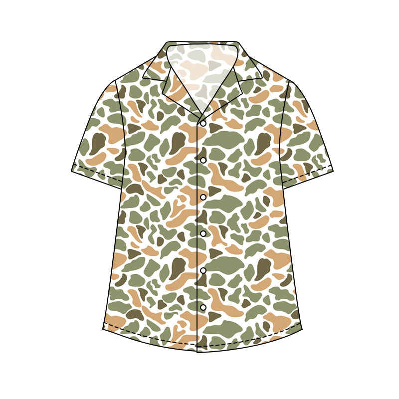 NO MOQ Preorder BT1613 Adult Male Orange Green Camouflage Buttons Short Sleeve Top 202511