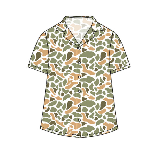 NO MOQ Preorder BT1613 Adult Male Orange Green Camouflage Buttons Short Sleeve Top 202511