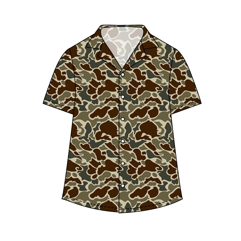 NO MOQ Preorder BT1614 Adult Male Brown Camouflage Buttons Short Sleeve Top 202511