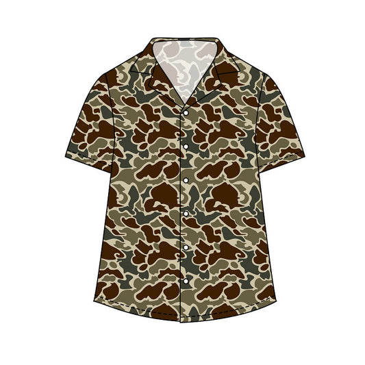 NO MOQ Preorder BT1614 Adult Male Brown Camouflage Buttons Short Sleeve Top 202511