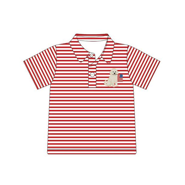 MOQ 5 PCS preorder BT1619 4th of July Puppy Flag Red Stripe Polo Short Sleeve Boys Top 202511