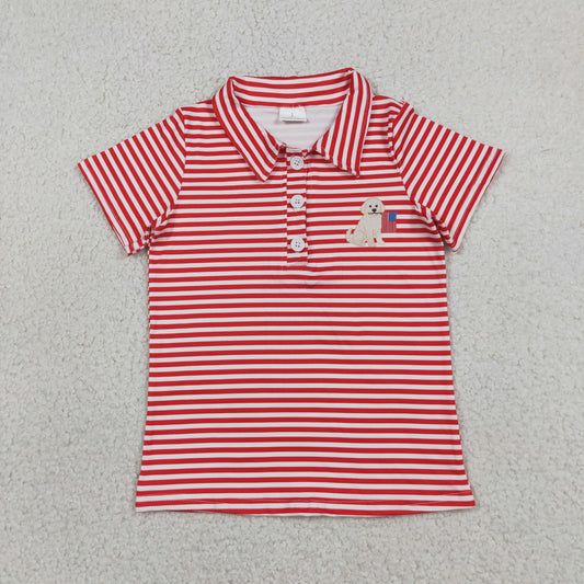 BT1619 4th of July Puppy Flag Red Stripe Polo Short Sleeve Boys Top 202605 RTS