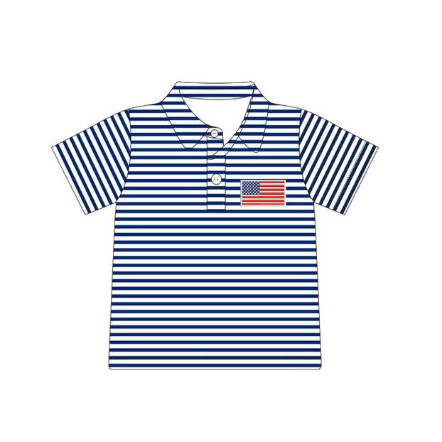 MOQ 5 PCS preorder BT1620 4th of July Flag Navy Stripe Polo Short Sleeve Boys Top 202511