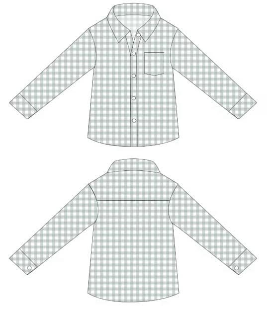 MOQ 5 PCS preorder BT1626 Light Green Plaid Buttons Polo Long Sleeve Boys Top 202512