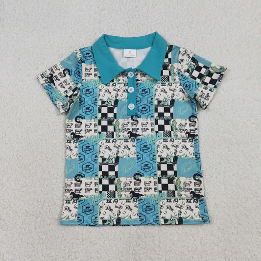 BT1631 Cowboy Cactus Blue Polo Short Sleeve Boys Top 202601 RTS