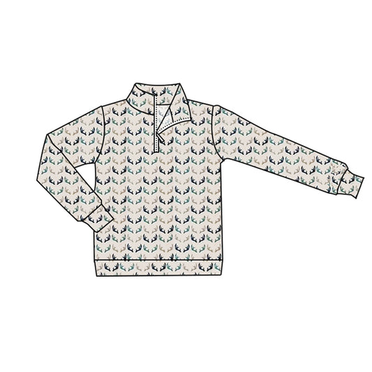 NO MOQ Preorder BT1634 Adult Male Deer Hunting Beige Zip Collar Long Sleeve Top 202512