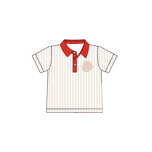 MOQ 5 PCS preorder BT1643 Baseball Stripe Red Polo Short Sleeve Boys Top 202512