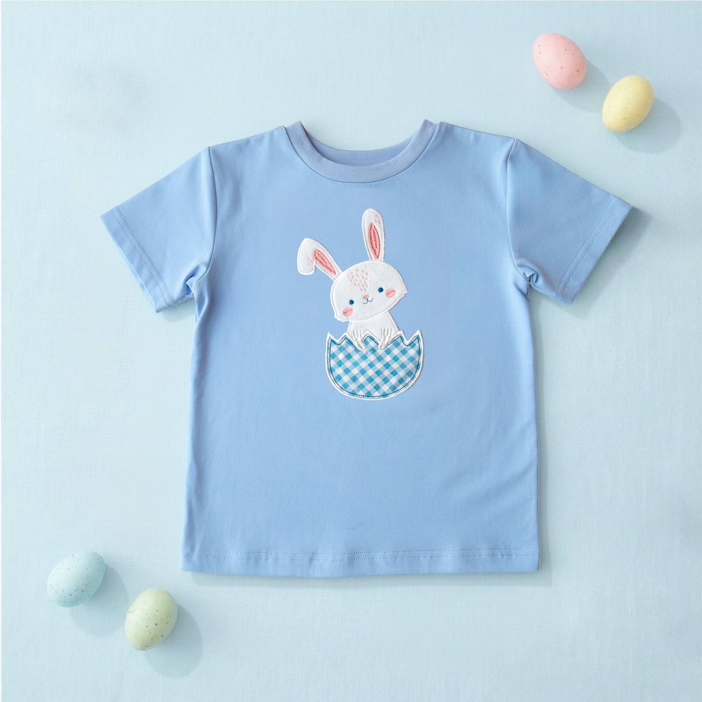 MOQ 5 PCS preorder BT1646 Easter Bunny Blue Short Sleeve Boys Top 202512