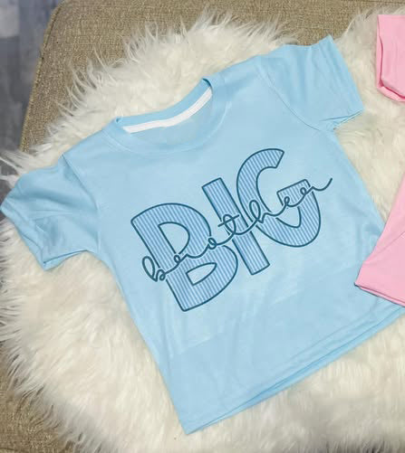 MOQ 5 PCS preorder BT1647 BIG BROTHER Letter Blue Short Sleeve Boys Top 202512
