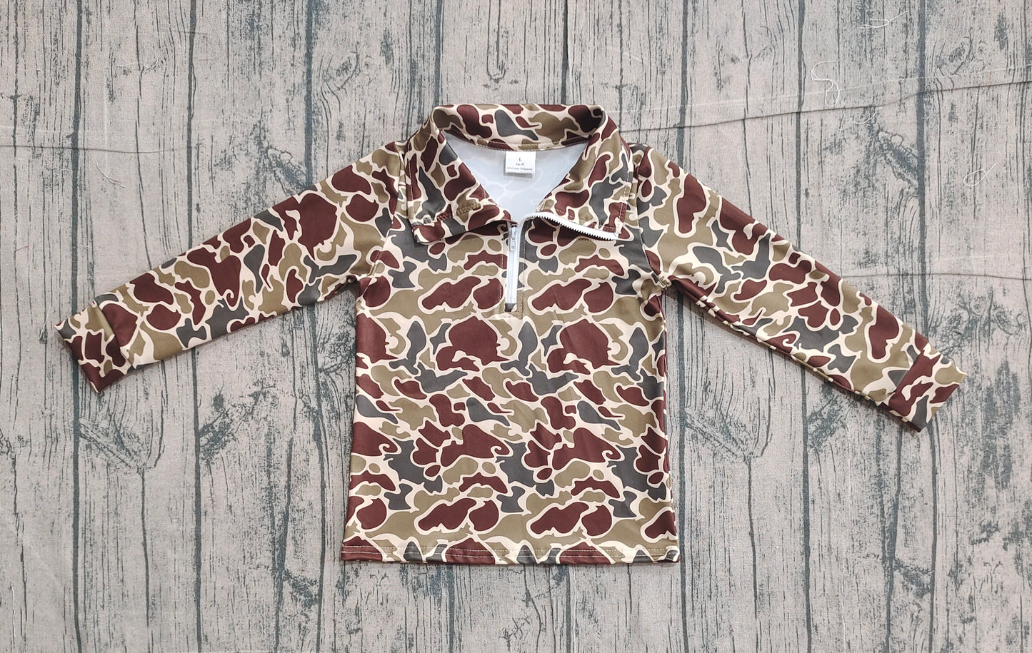 NO MOQ preorder BT1649 Brown Camouflage Zip Collar Long Sleeve Boys Top 202512