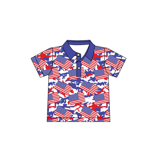 MOQ 5 PCS preorder BT1667 4th of July Flag Red Blue Camouflage Polo Short Sleeve Boys Top 202512