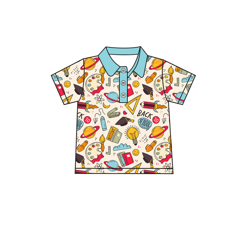 MOQ 5 PCS preorder BT1674 Back to School Palette Book Blue Polo Short Sleeve Boys Top 202512