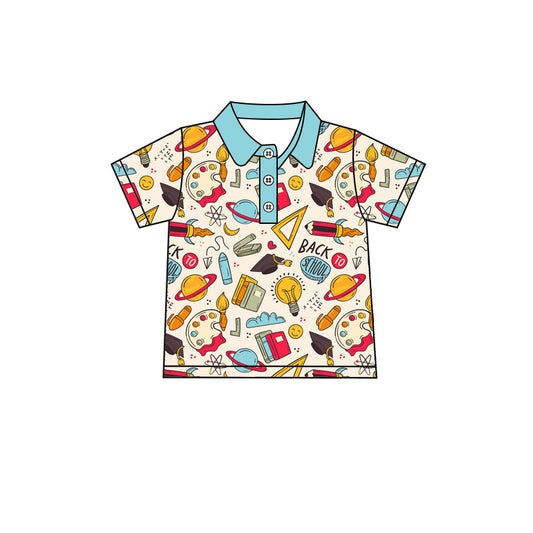 MOQ 5 PCS preorder BT1674 Back to School Palette Book Blue Polo Short Sleeve Boys Top 202512