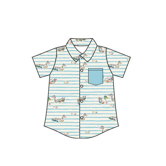 MOQ 5 PCS preorder BT1677 Duck Stripe Blue Pocket Polo Buttons Short Sleeve Boys Top 202512