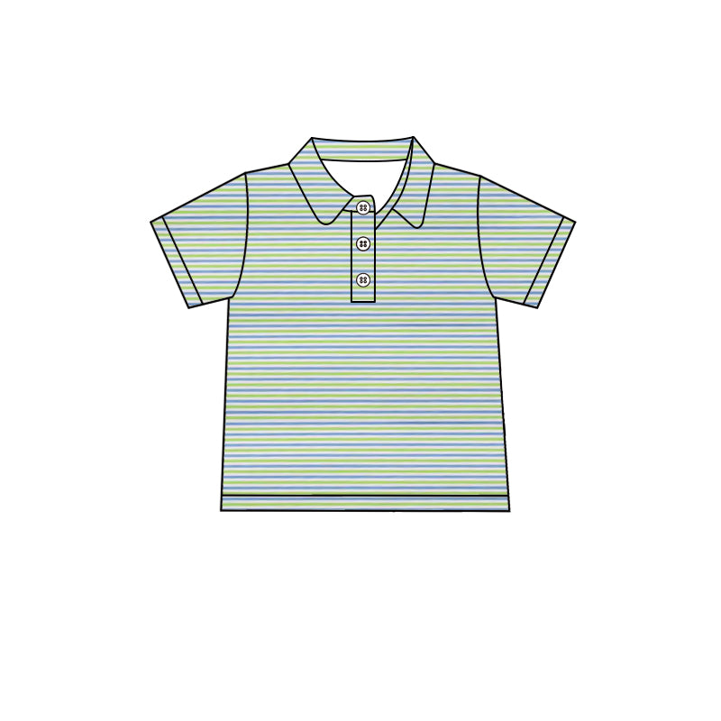 MOQ 5 PCS preorder BT1689 Blue Green Stripe Polo Short Sleeve Boys Top 202512