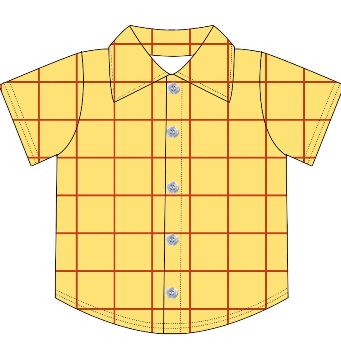 MOQ 5 PCS preorder BT1691 Cartoon Character Plaid Button Yellow Short Sleeve Boys Top 202601