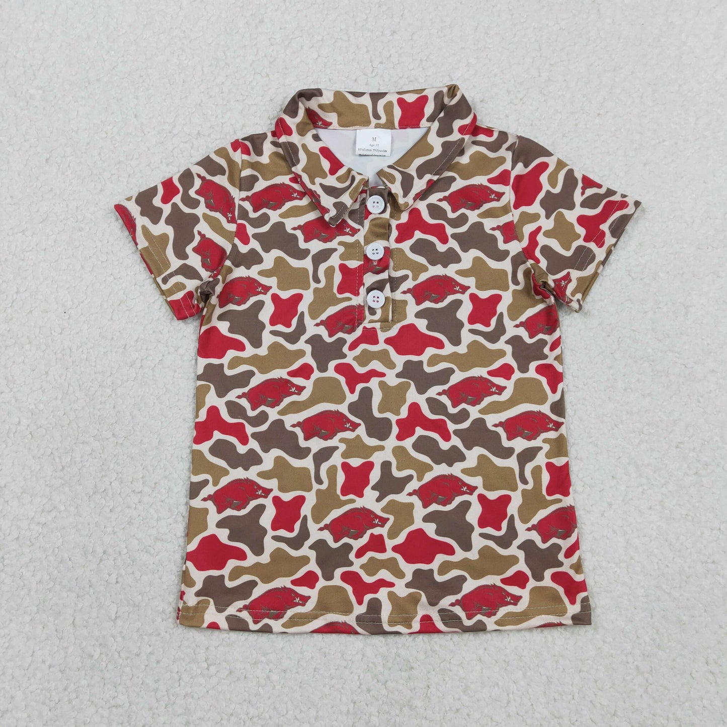 BT1693 GO TEAM Wild Boars Red Green Camouflage Polo Short Sleeve Boys Top 202602 RTS