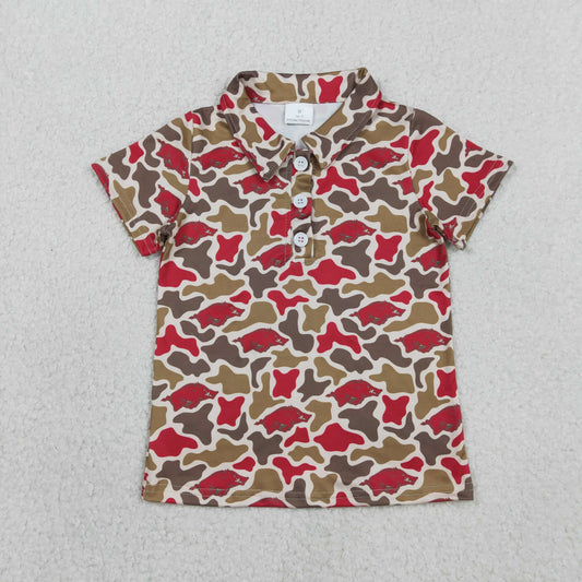 BT1693 GO TEAM Wild Boars Red Green Camouflage Polo Short Sleeve Boys Top 202602 RTS