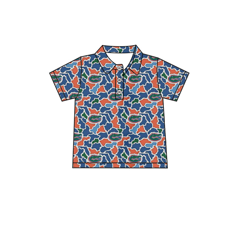 MOQ 5 PCS preorder BT1695 GO TEAM Crocodile Orange Blue Green Camouflage Polo Short Sleeve Boys Top 202601