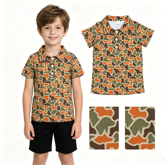 BT1696 GO TEAM T Orange Green Camouflage Polo Short Sleeve Boys Top 202605 RTS