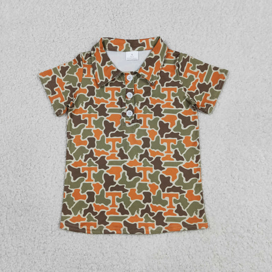 BT1696 GO TEAM T Orange Green Camouflage Polo Short Sleeve Boys Top 202605 RTS