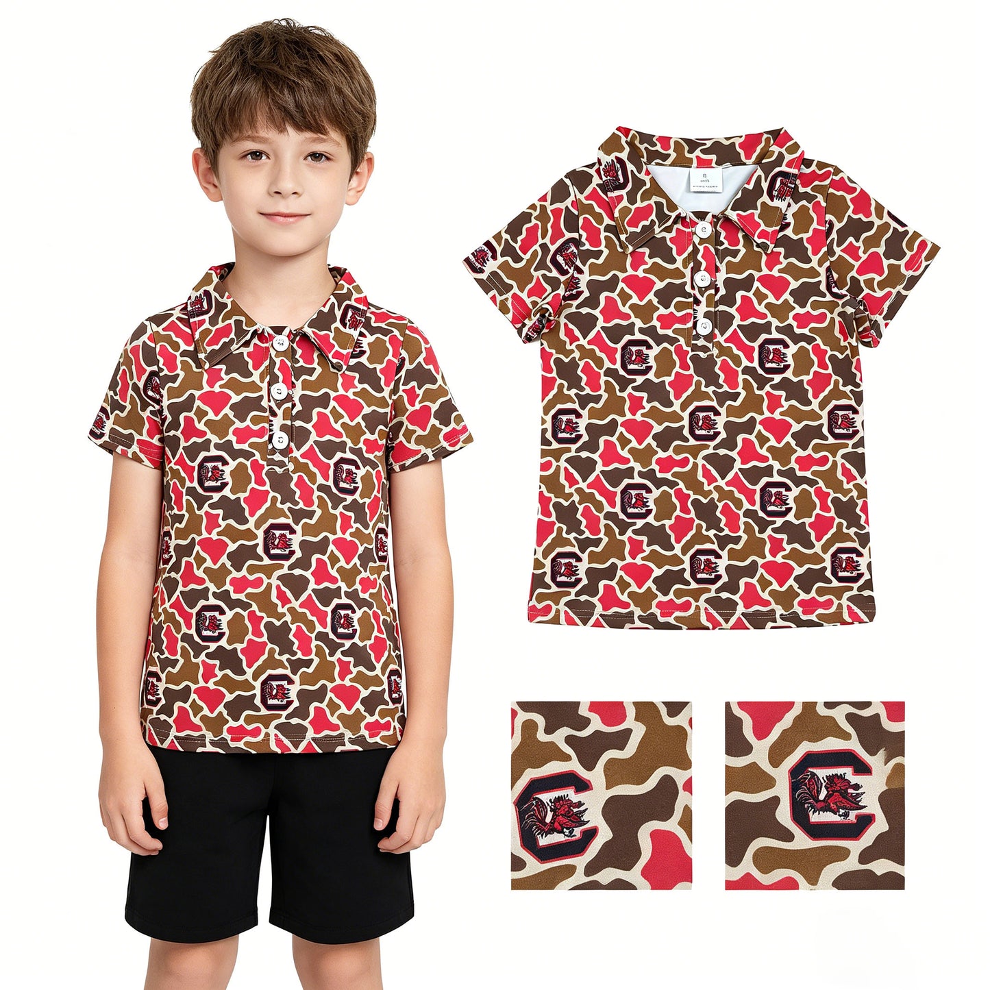 BT1697 GO TEAM C Red Brown Camouflage Polo Short Sleeve Boys Top 202604 RTS