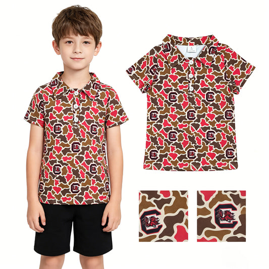 BT1697 GO TEAM C Red Brown Camouflage Polo Short Sleeve Boys Top 202604 RTS