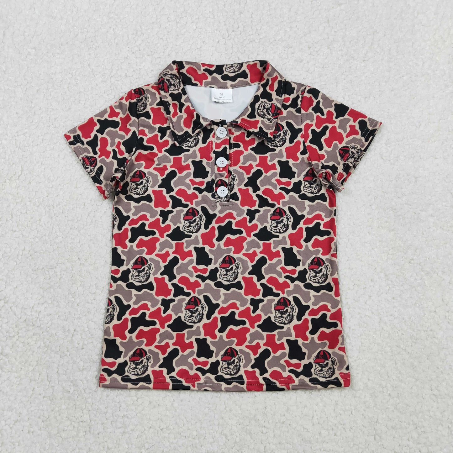 BT1699 GO TEAM Bulldog Gray Red Camouflage Polo Short Sleeve Boys Top 202602 RTS