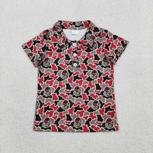 BT1699 GO TEAM Bulldog Gray Red Camouflage Polo Short Sleeve Boys Top 202602 RTS
