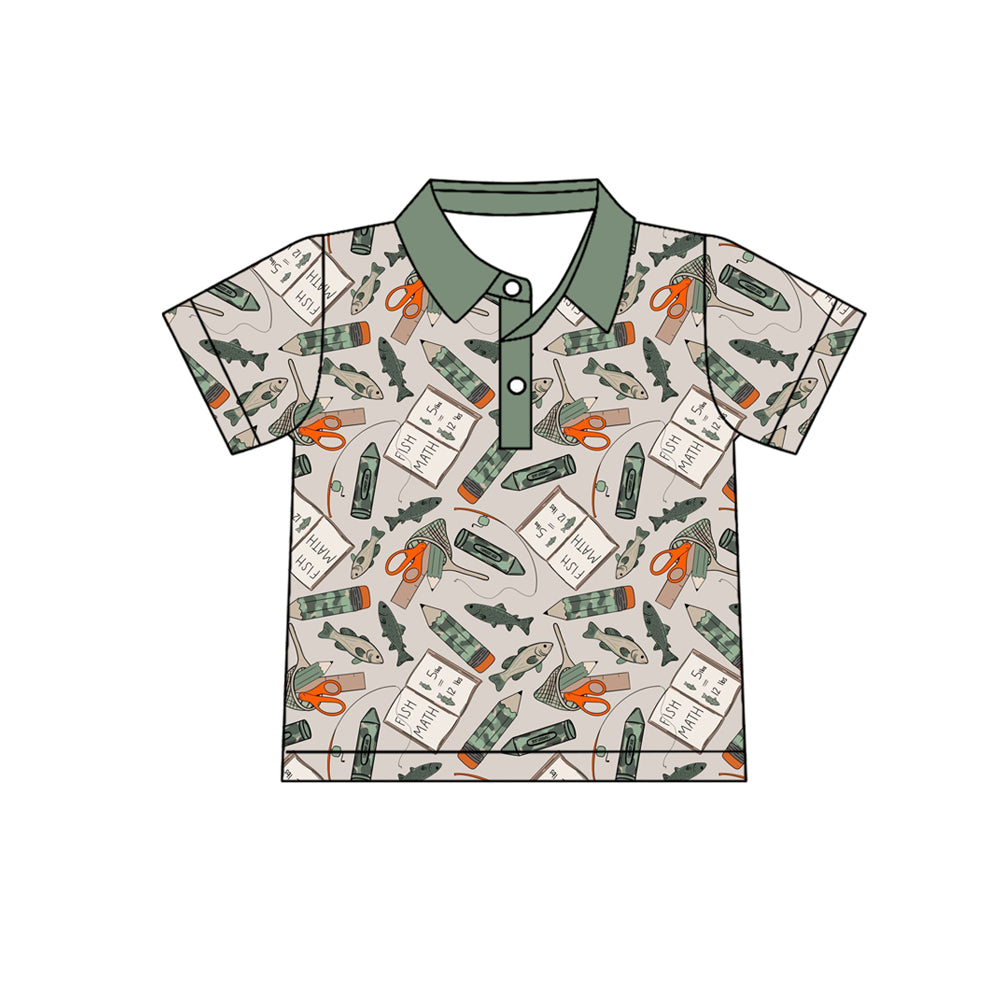 MOQ 5 PCS preorder BT1706 Fish Pencil Books Army Green Polo Short Sleeve Boys Top 202601